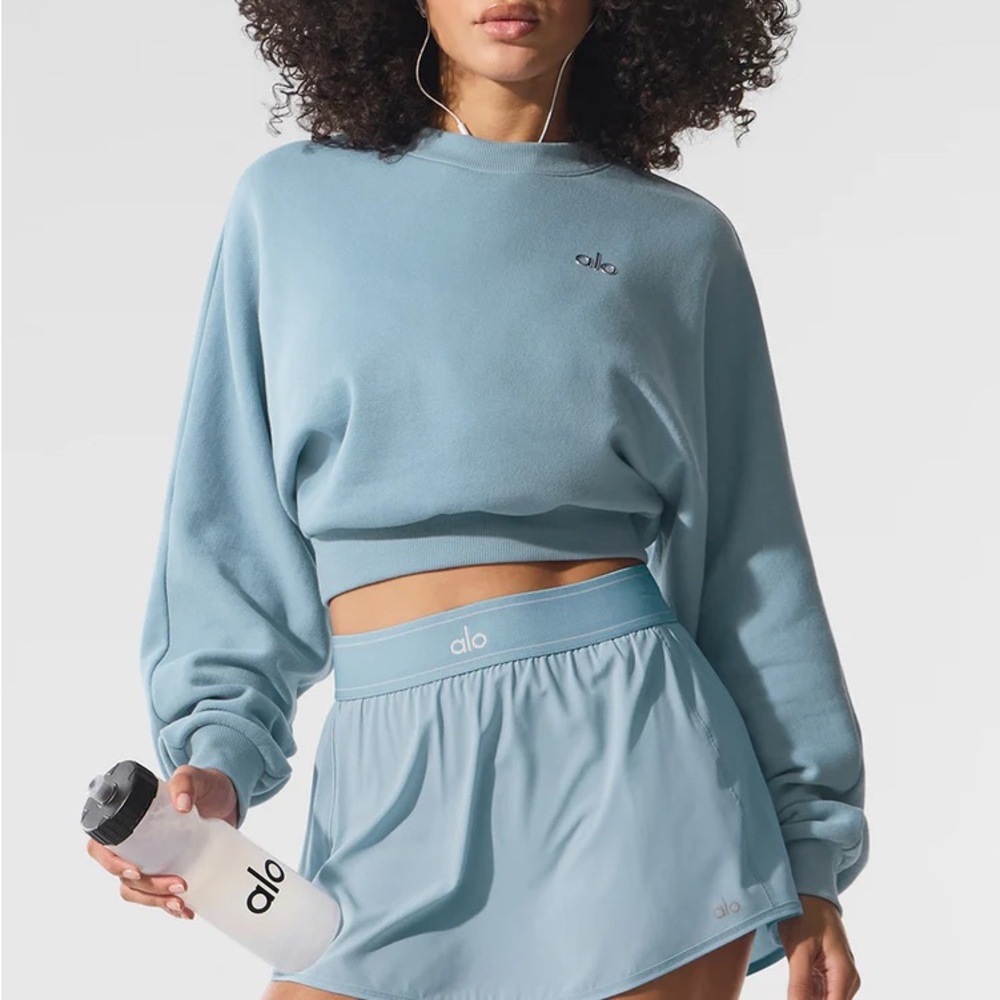 Alo Yoga Accolade CROPPED Pullover, XS, Light Blue